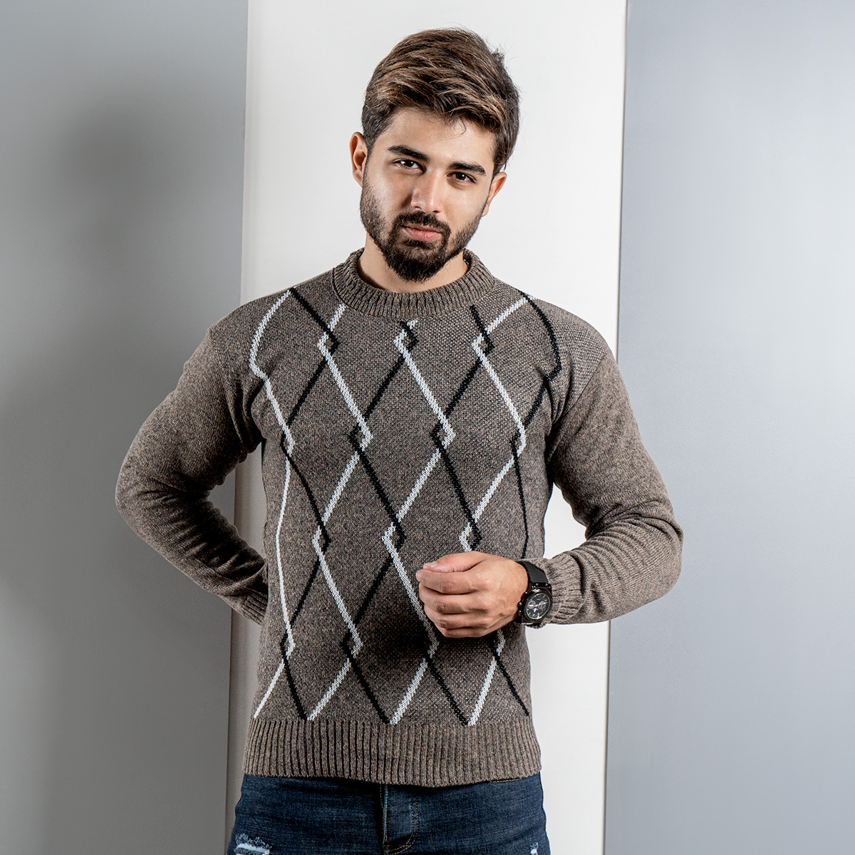 پلیور مردانه (T) قهوه ای مدل Fartash