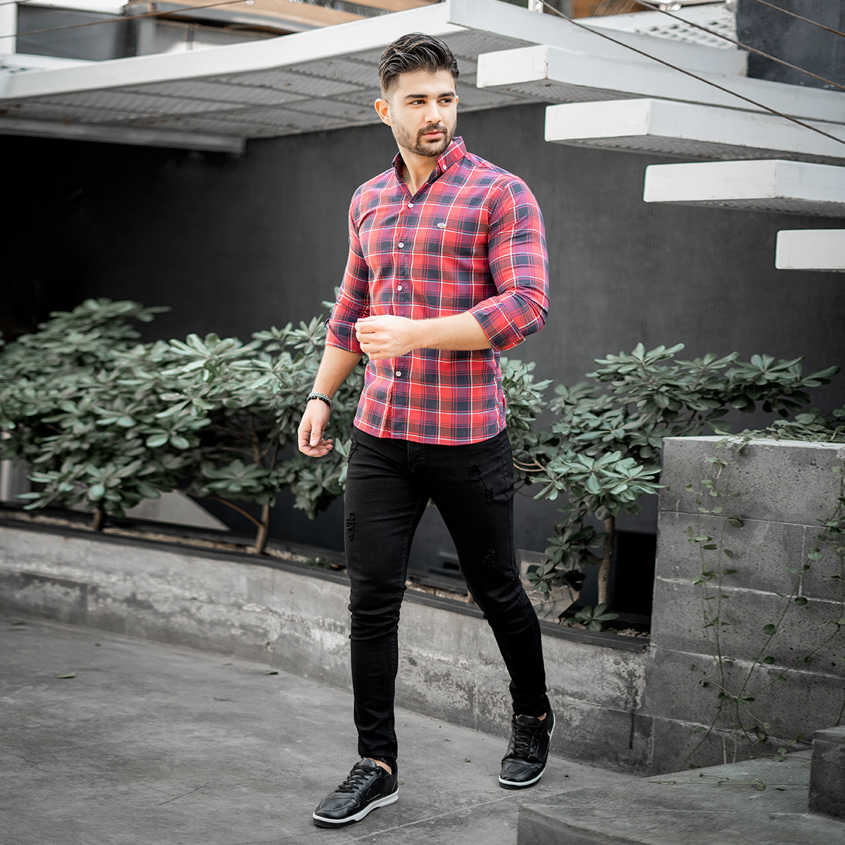 پیراهن مردانه چهارخونه قرمز مدل Rama