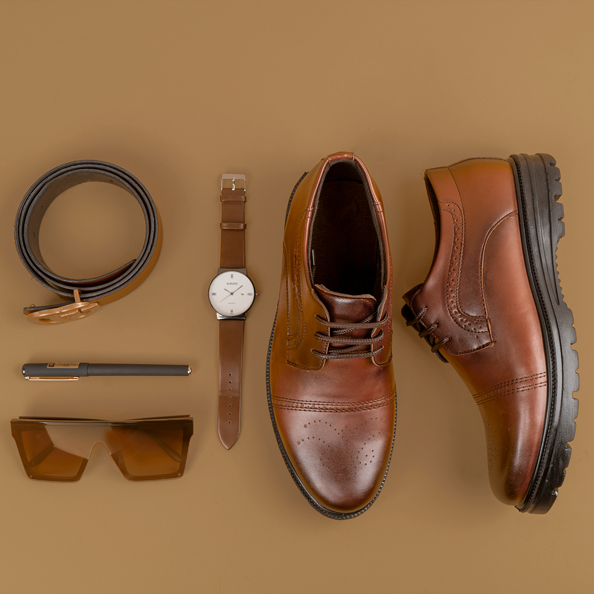 کفش رسمی مردانه عسلی مدل golshah