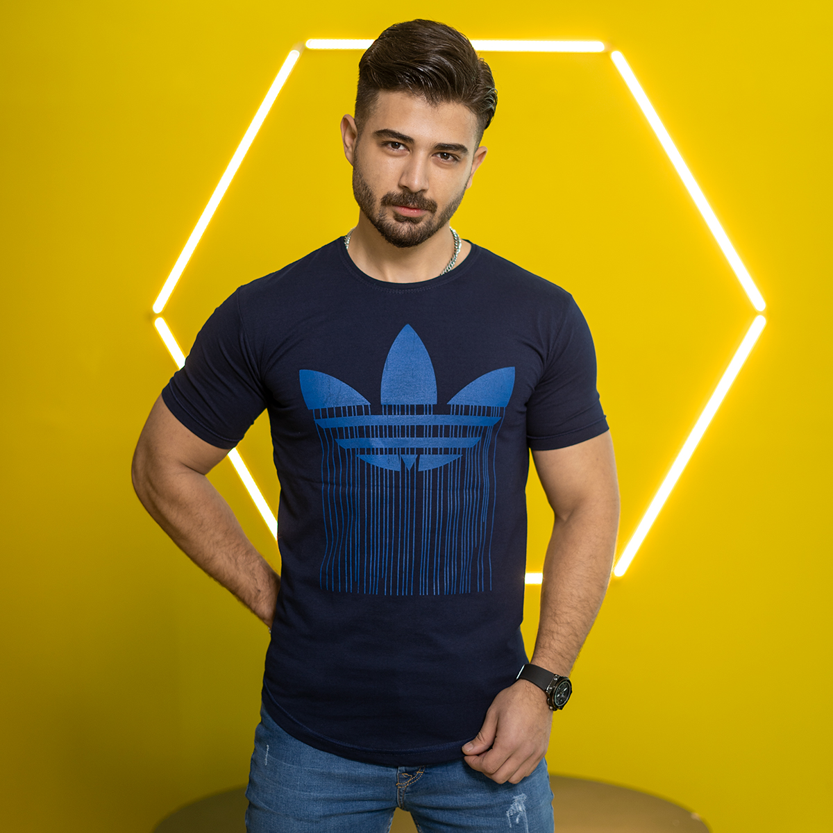 تیشرت آدیداس سرمه ای مردانه مدلAtron