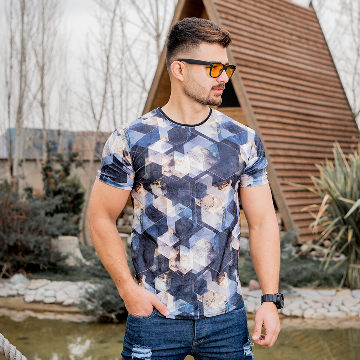 تیشرت مخمل طرحدار مردانه مدل Yani