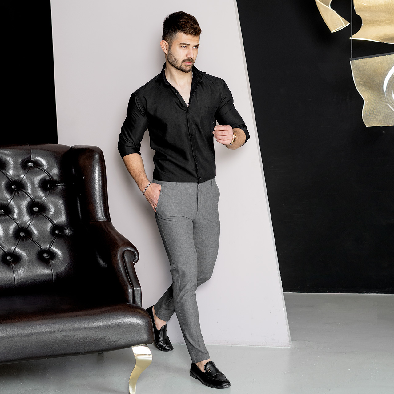 پیراهن مردانه مشکی مدل pelin