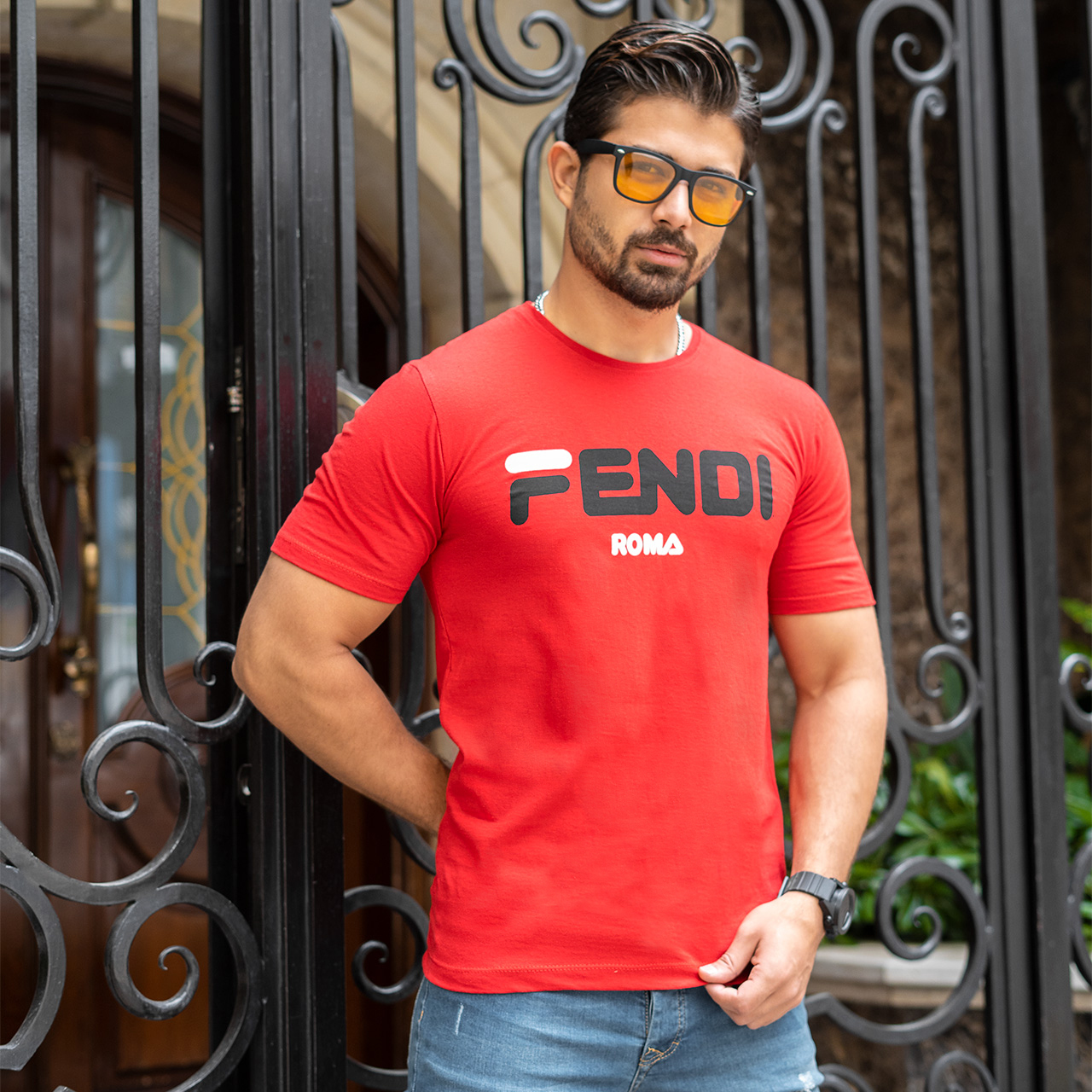 تیشرت فندی قرمز مردانه مدل Roma