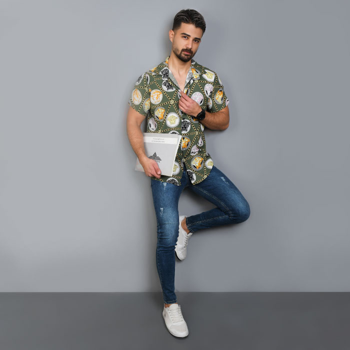 پیراهن هاوایی مردانه ورساچه سبز مدل p8