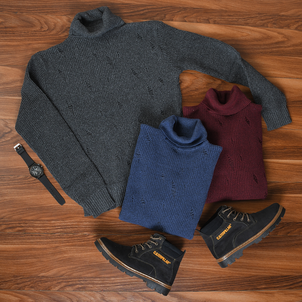 پلیور یقه اسکی ذغالی زاپ دار مردانه مدل U10