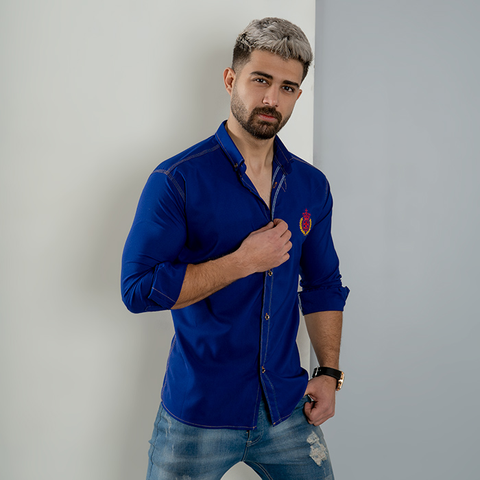 پیراهن مردانه آبی کاربنی مدل Gabi