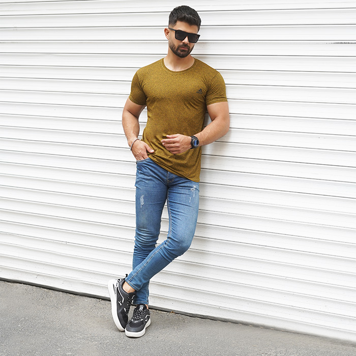 تیشرت خردلی مردانه طرح ADIDAS مدل TIAN