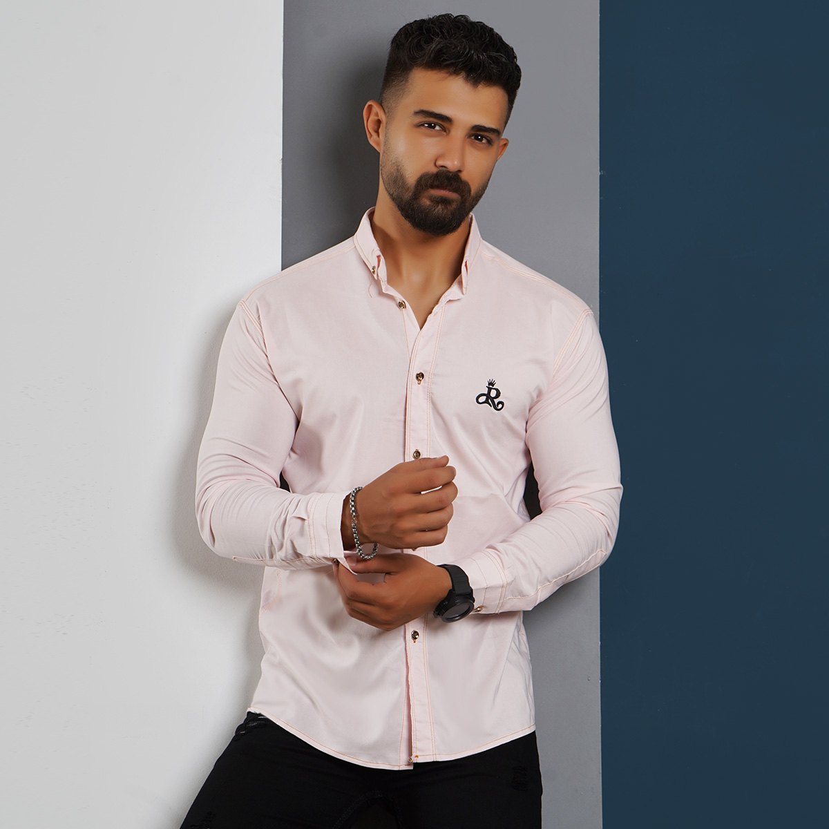 پیراهن مردانه صورتی کم رنگ مدل VQ