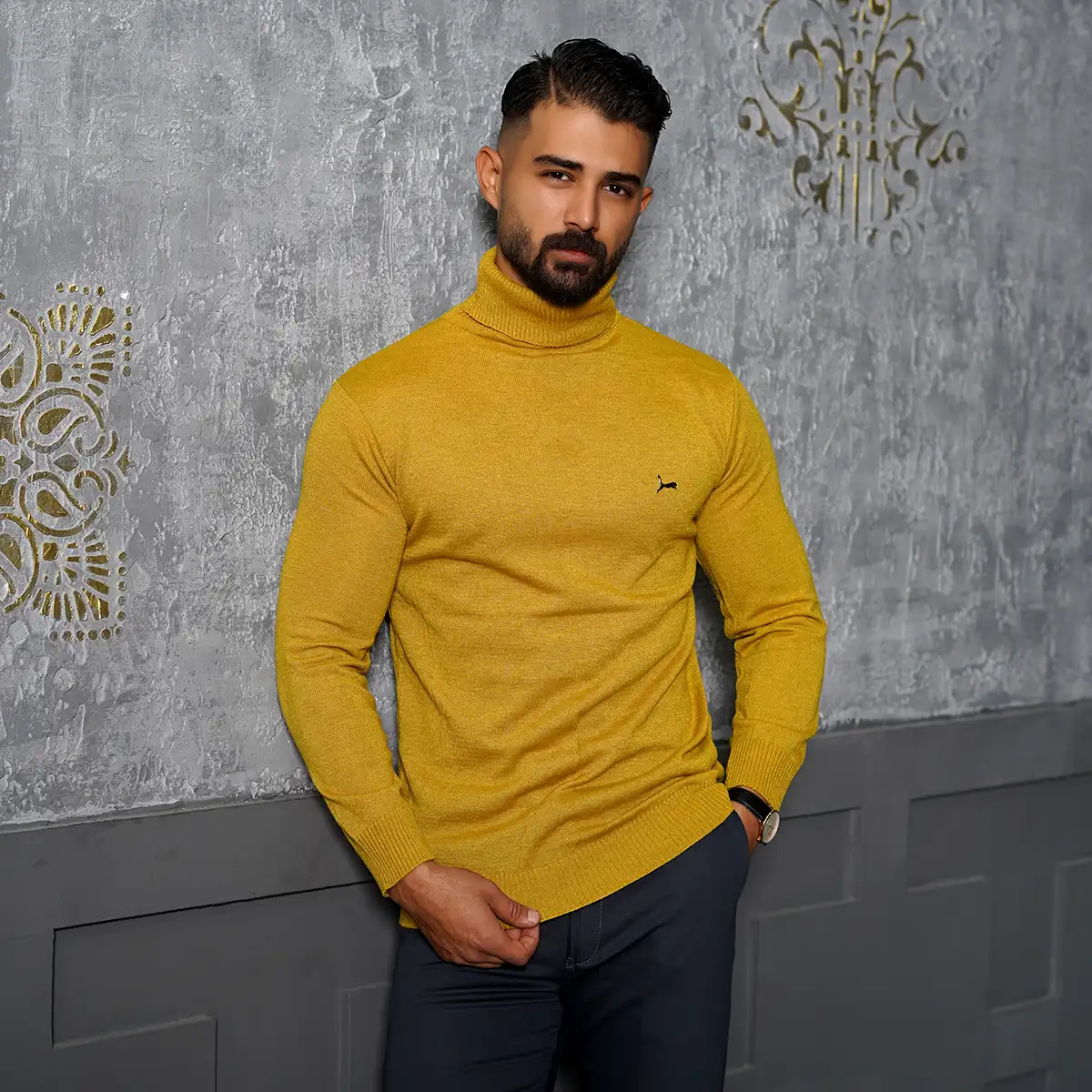 پلیور یقه اسکی پوما خردلی مدل Daryoosh