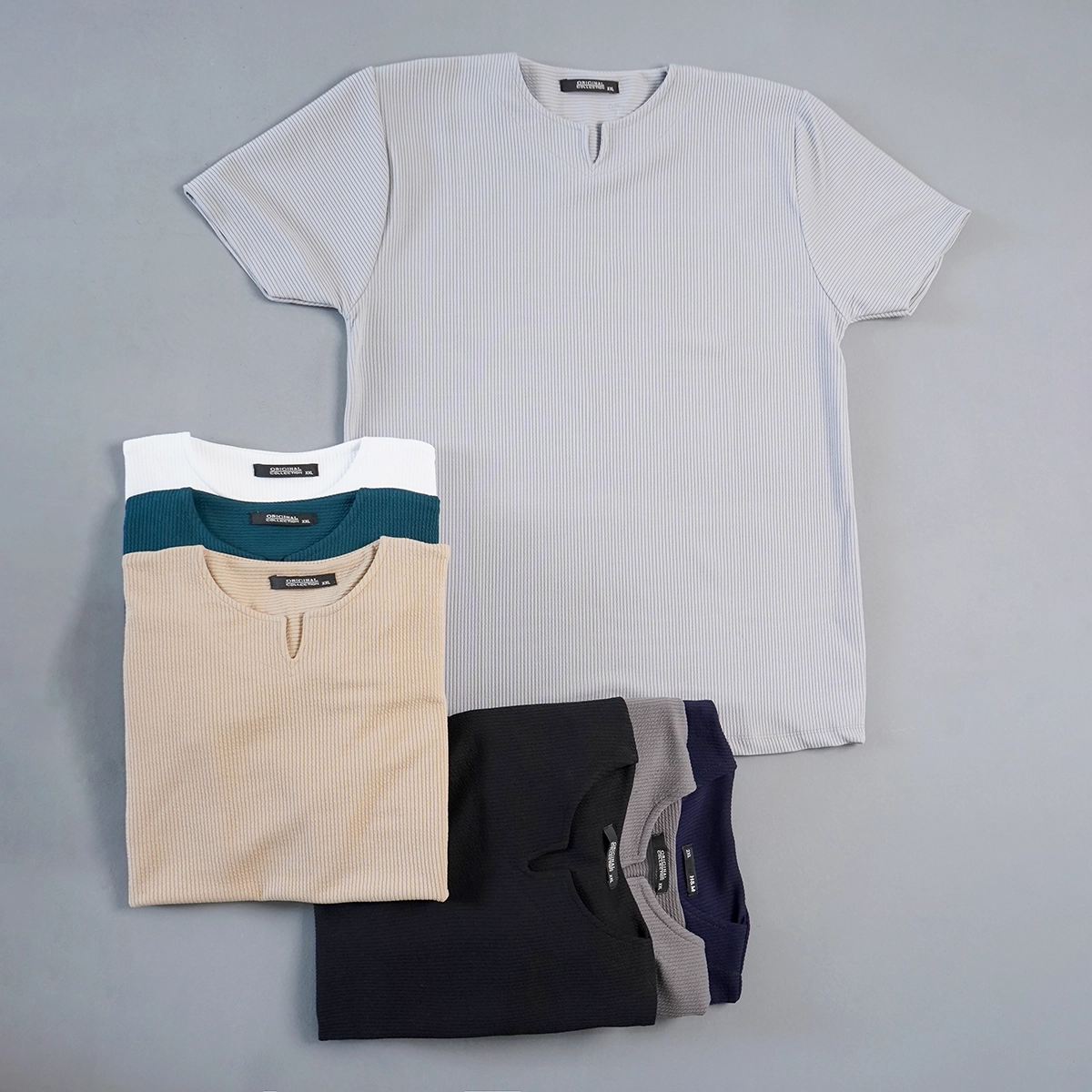 تیشرت آستین کوتاه یقه کوبایی سرمه ای مدل Asam