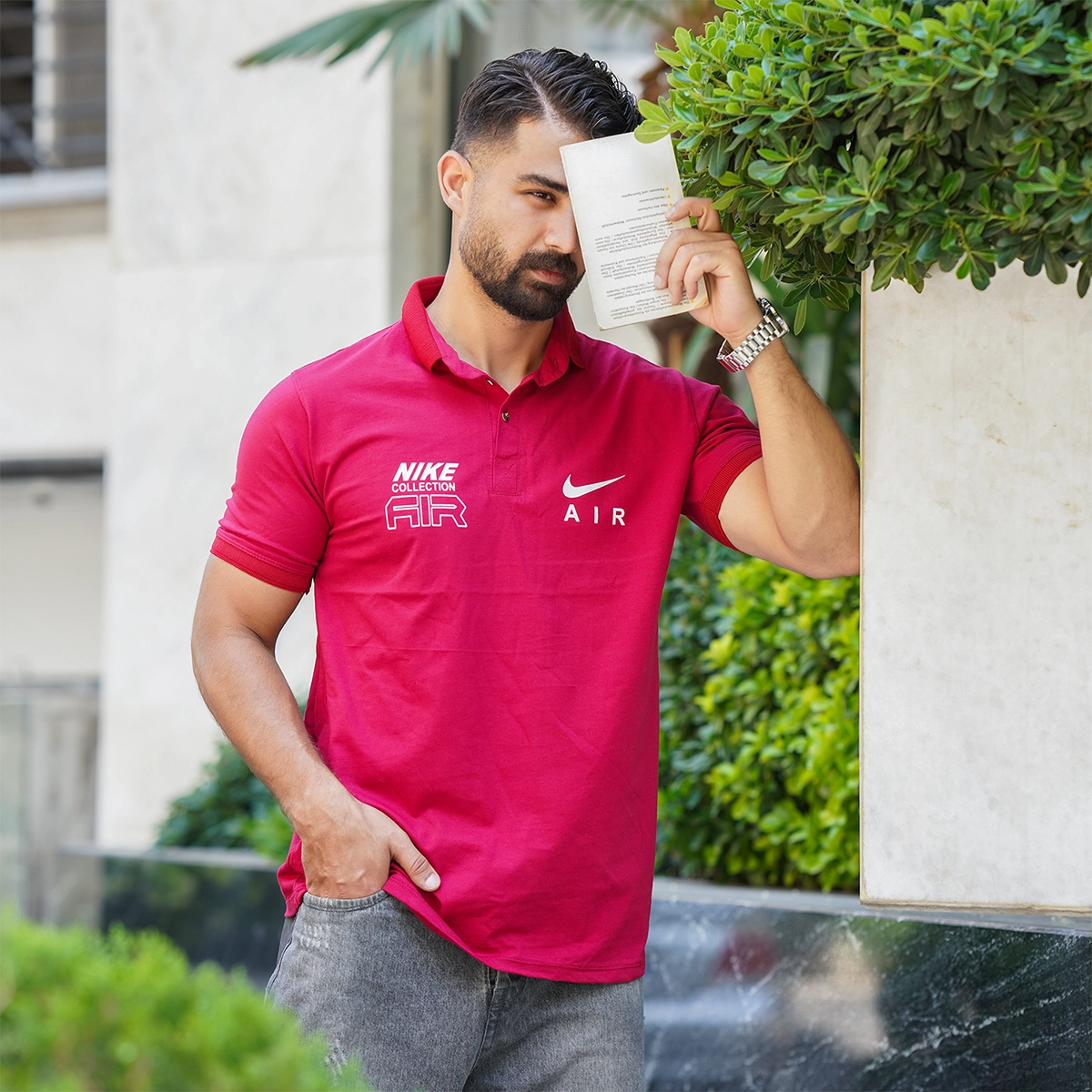 تیشرت مردانه زرشکی مدل nike air collection