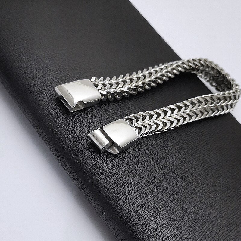 دستبند زنجیری ضخیم نقره ای مردانه مدل H23