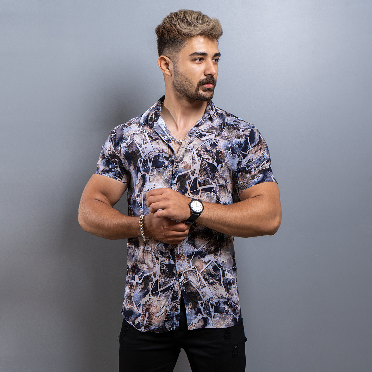 پیراهن هاوایی مردانه مدل Marble