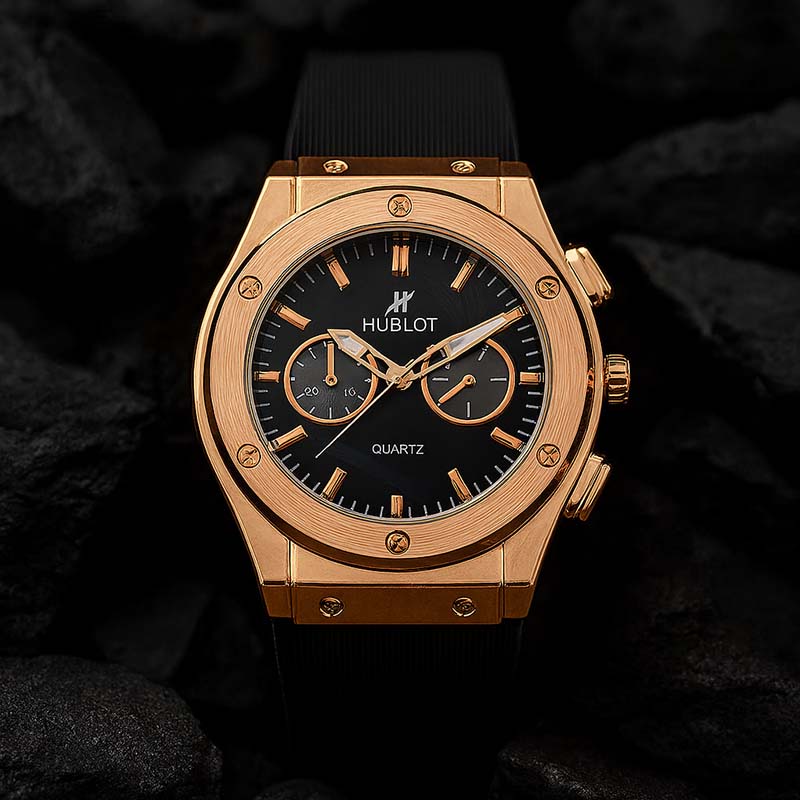 ساعت مچی Hublot طلایی صفحه مشکی مدل C70